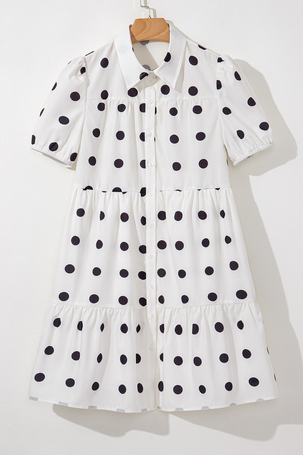 Dot Collar Buttoned Tiered Babydoll Dress