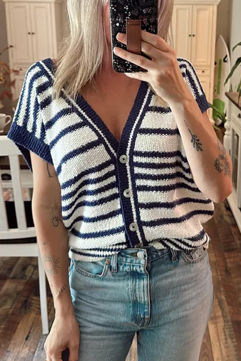 Stripe Buttoned Sweater Vest
