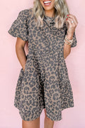 (Pre order 4.15)Leopard Flared Denim Mini Dress