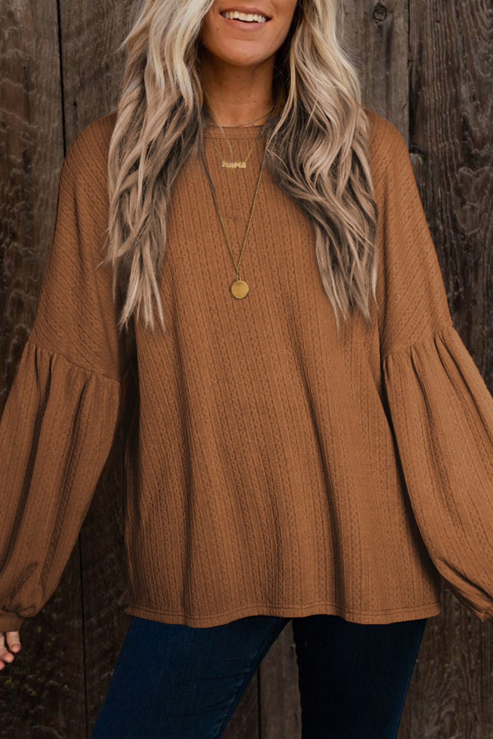 Knit Jacquard Puffy Long Sleeve Sweater