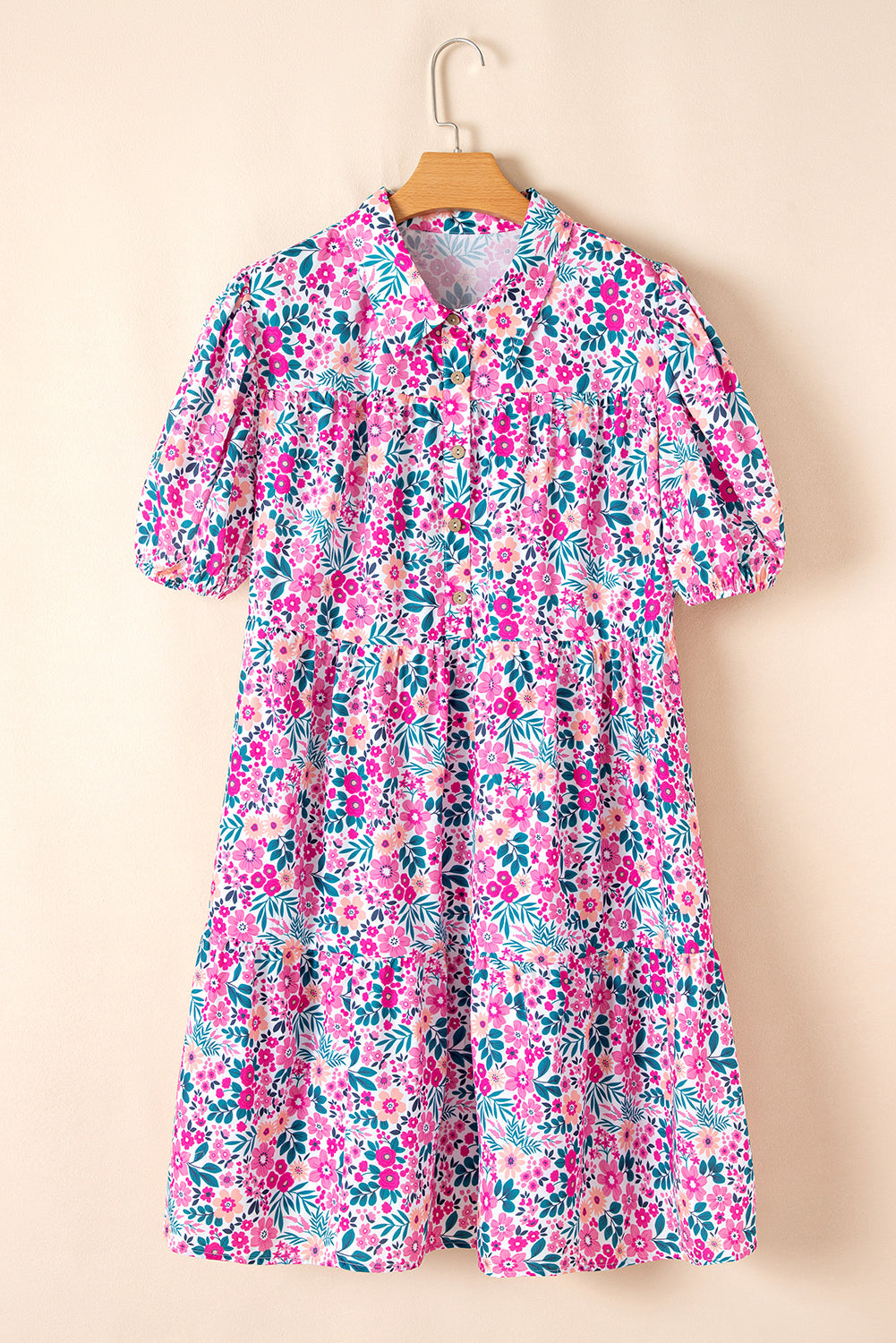 (Pre order 3.20)Floral Button Puff Sleeve A-line Dress