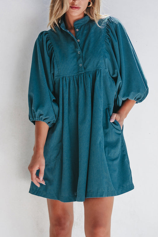 Western Corduroy Buttons Mini Dress