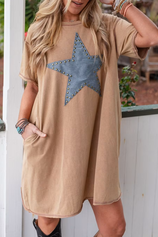 (Pre order 4.5)Wash Stud Star Mini T Shirt Dress