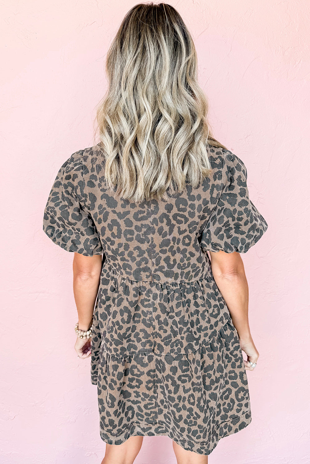(Pre order 4.15)Leopard Flared Denim Mini Dress