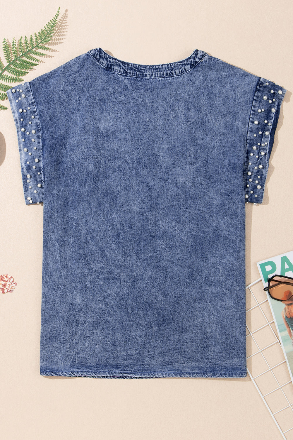 Wash Pearl Embellishments Denim Top