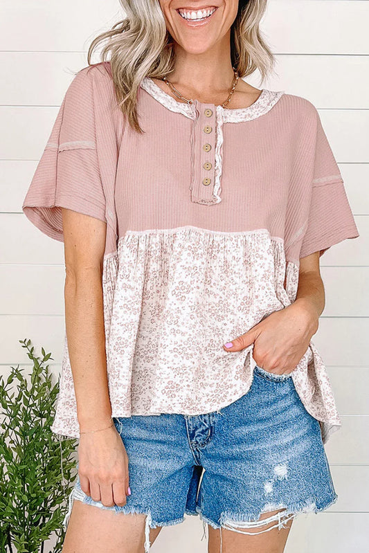 Waffle Floral Patchwork Top
