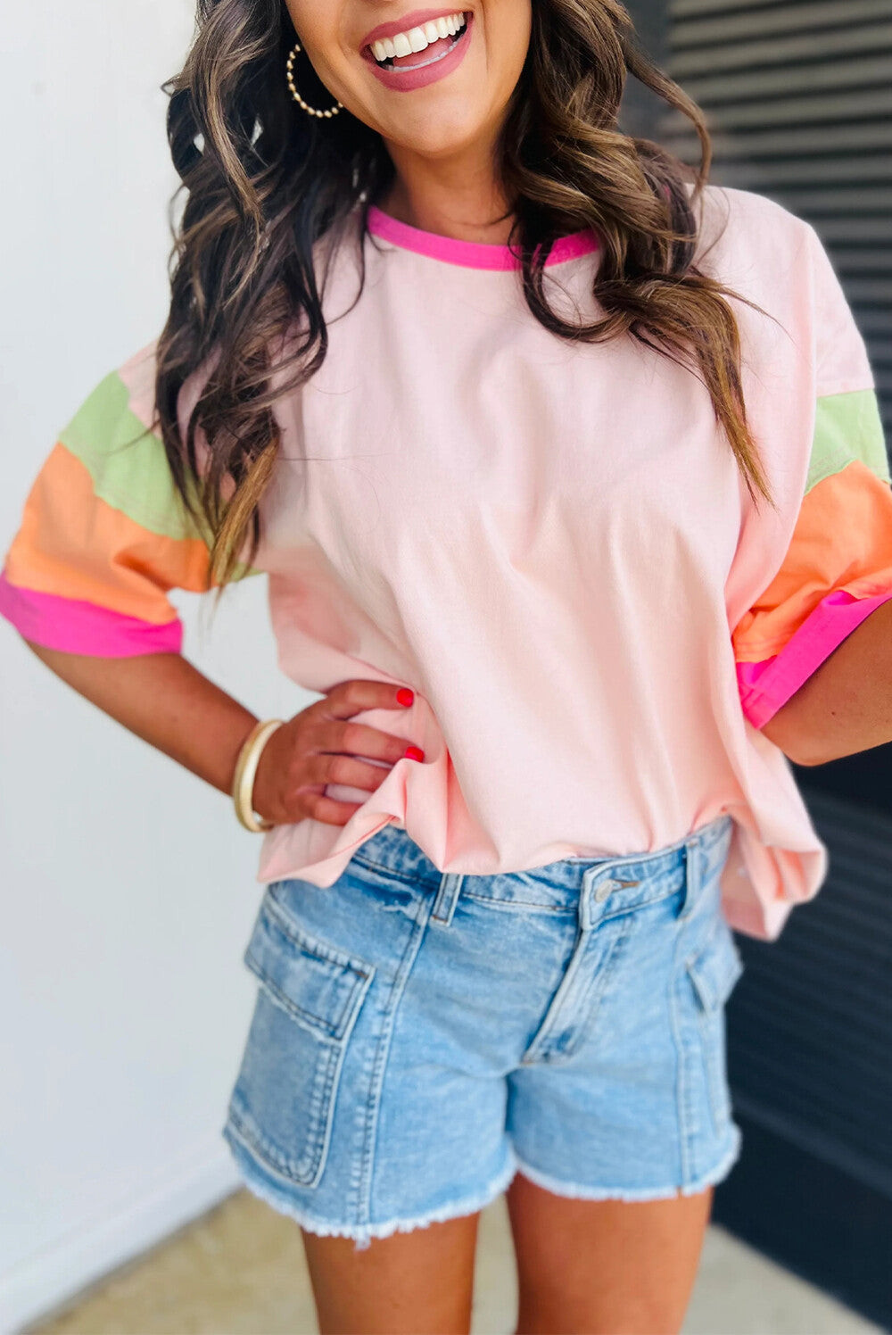 Color Block Stitching Sleeve Top