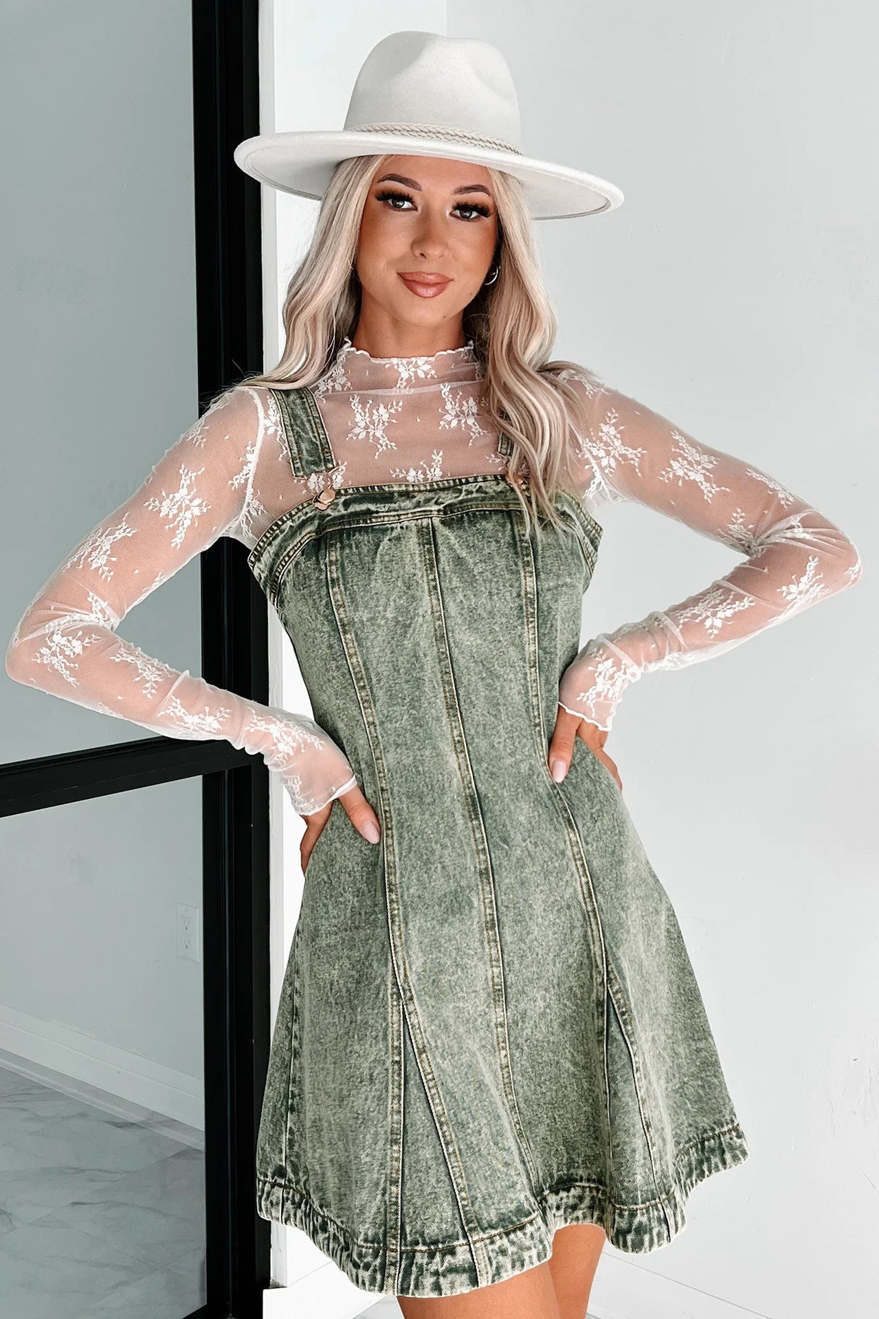 Washed Denim Overall Dress