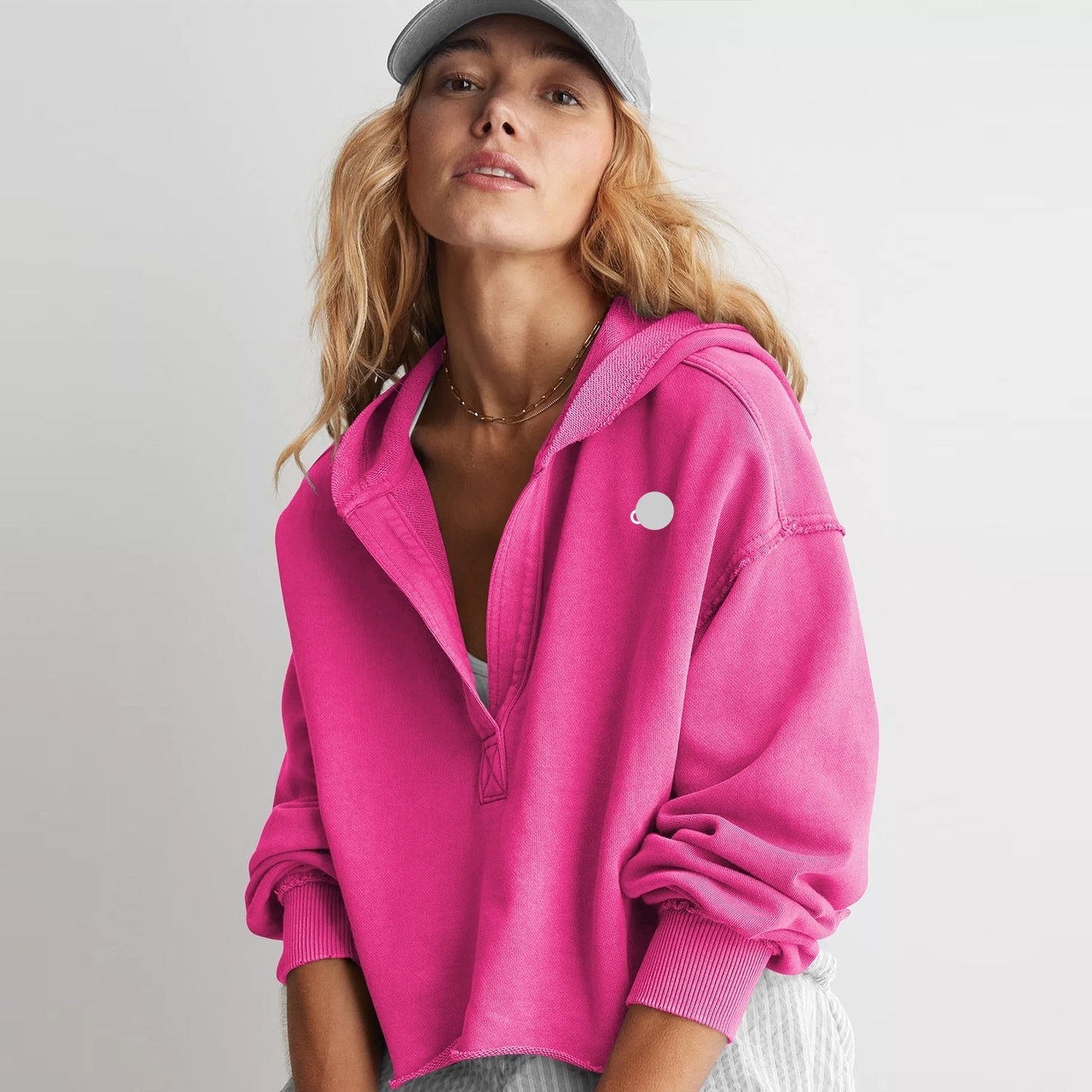 A-V Neck Drop Shoulder Hoodie