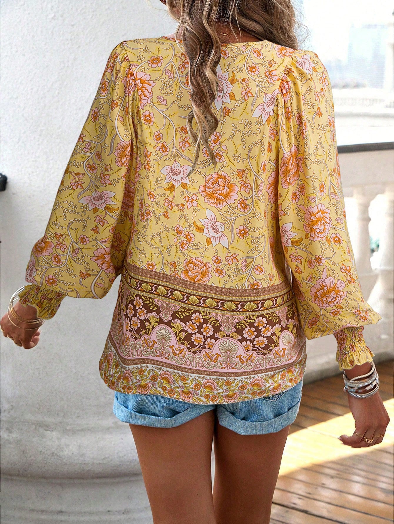 Tie Front V Neck Bohemian Top