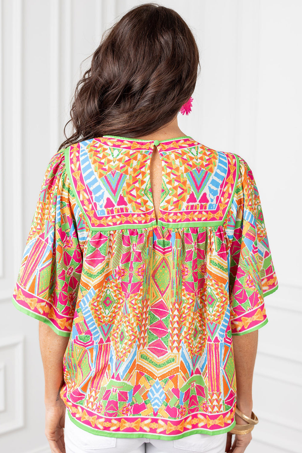 (Preorder 4.12)Geometric Bell Sleeve Babydoll Blouse