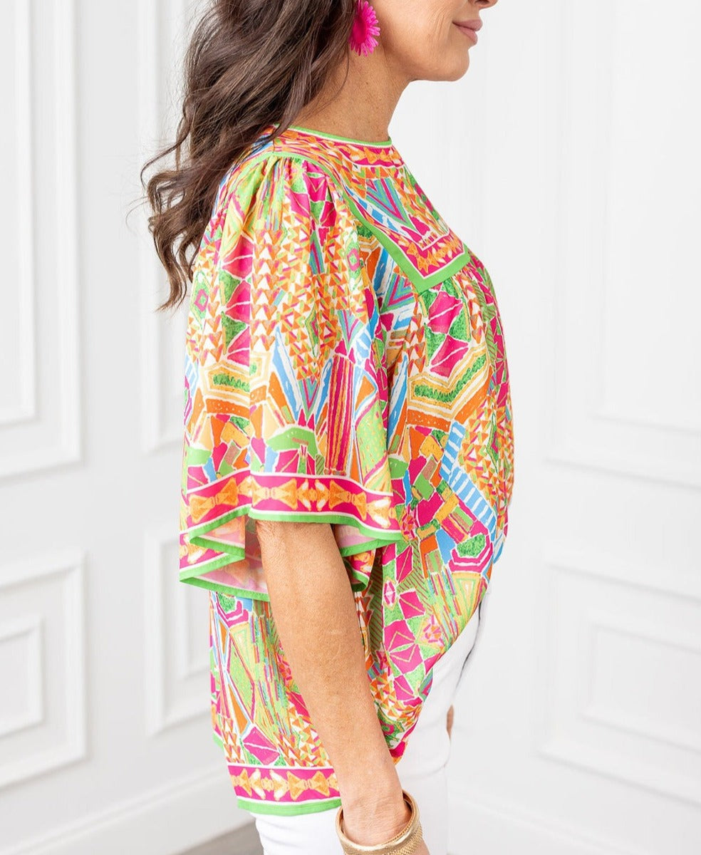 (Preorder 4.12)Geometric Bell Sleeve Babydoll Blouse