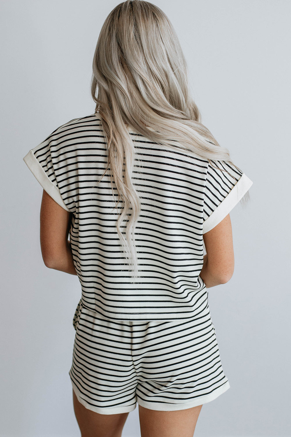 Stripe Contrast Edge Tee and Shorts Set