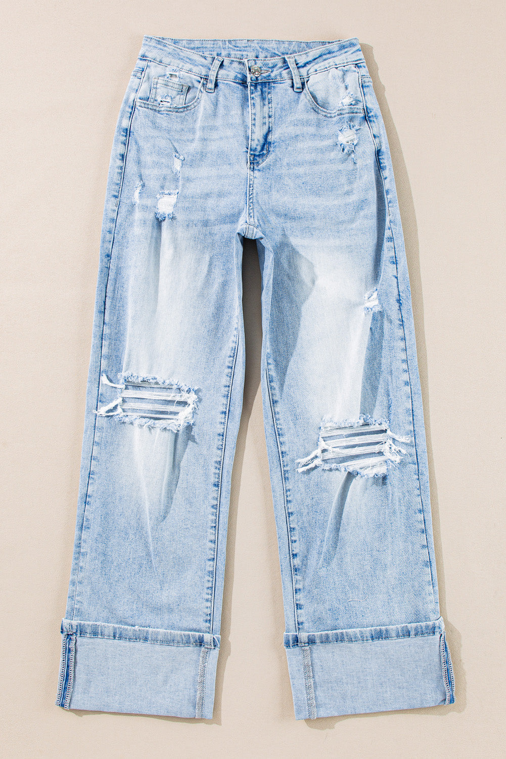 (Preoder 4.20)Light Wash Distressed Flare Jeans