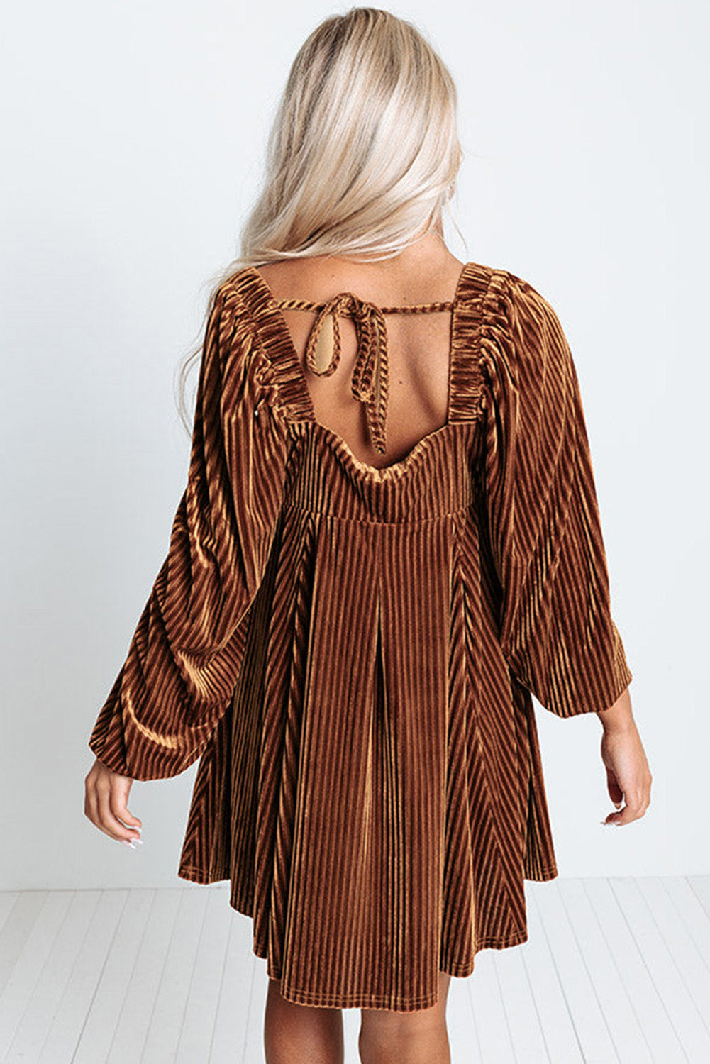 Tie Back Square Neck Velvet Babydoll Dress