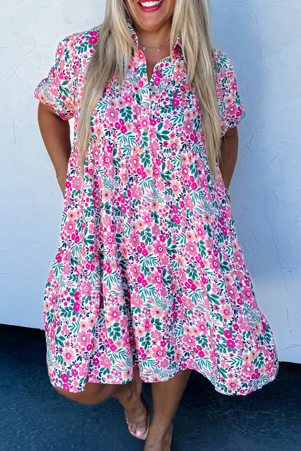 (Pre order 3.20)Floral Button Puff Sleeve A-line Dress