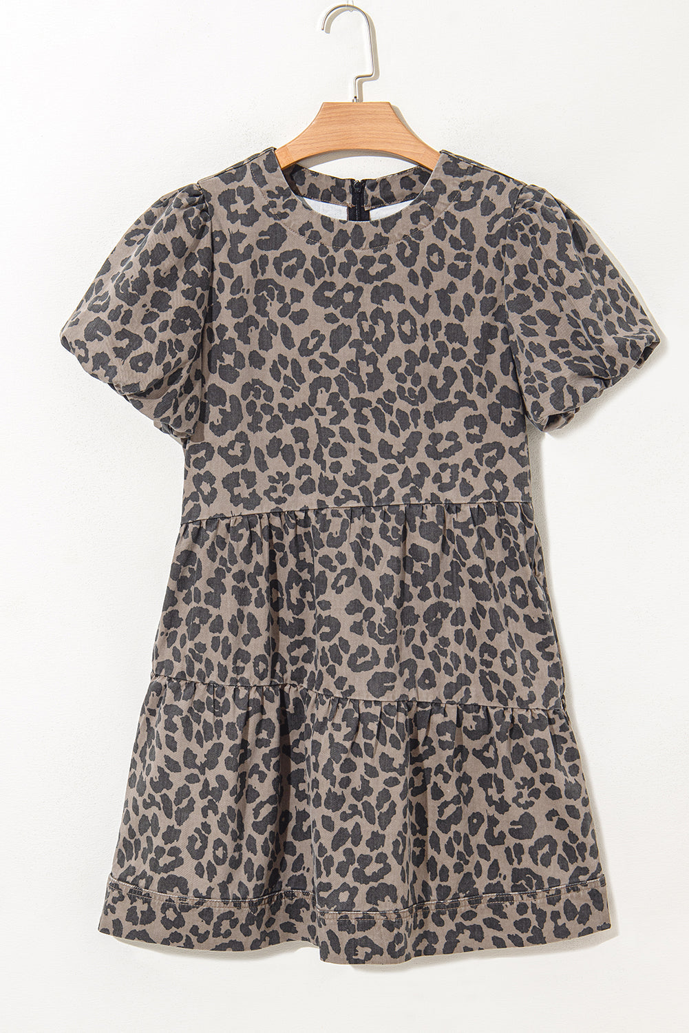 (Pre order 4.15)Leopard Flared Denim Mini Dress